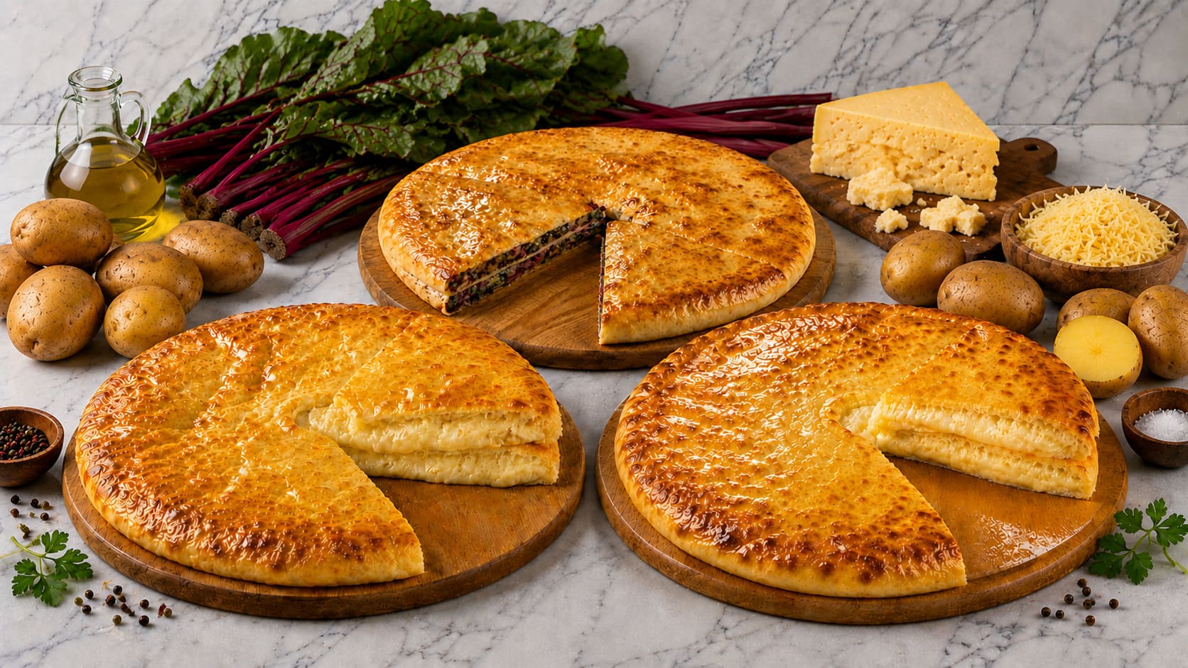 картофель, сыр, свекольные листья